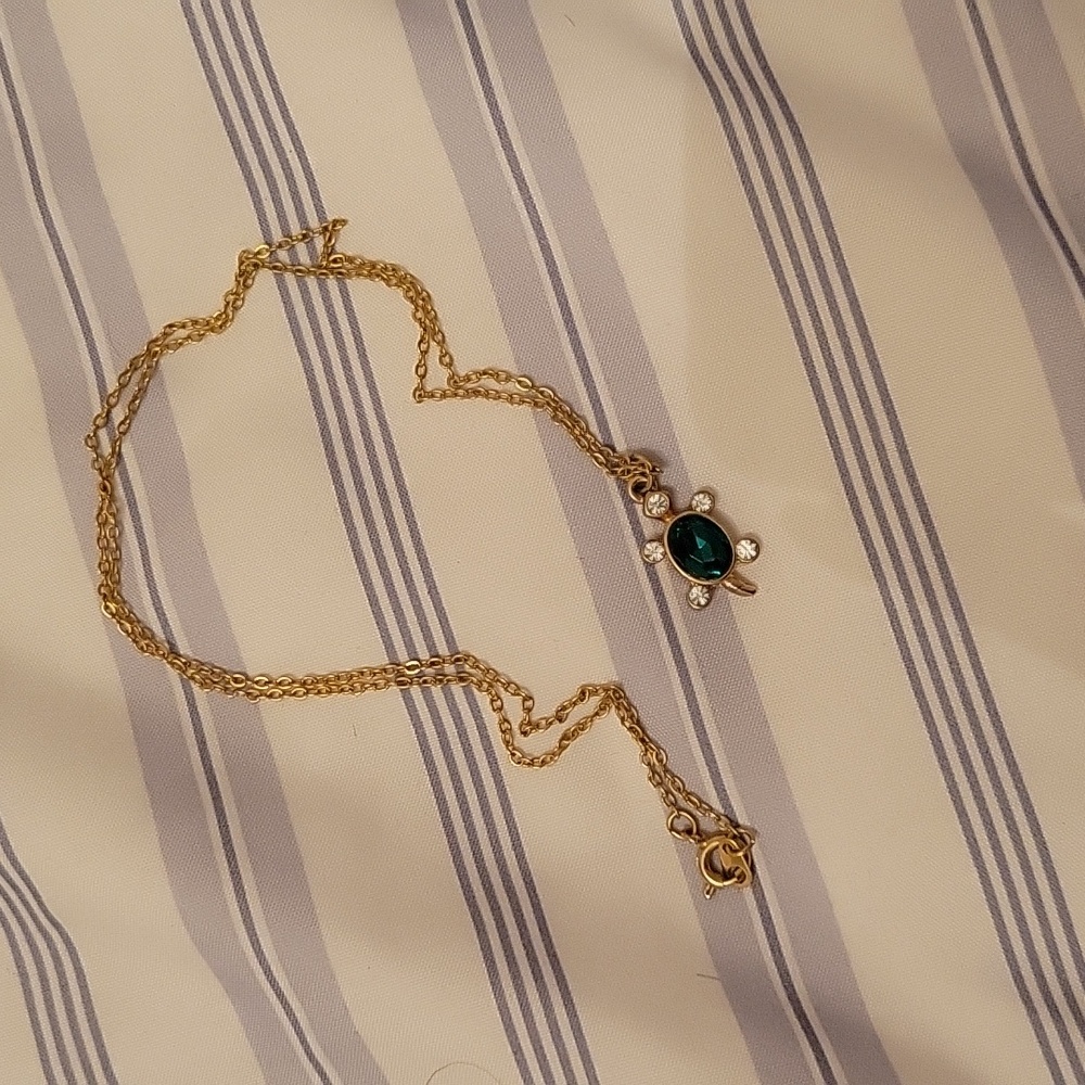 Gold rhinestone turtle necklace